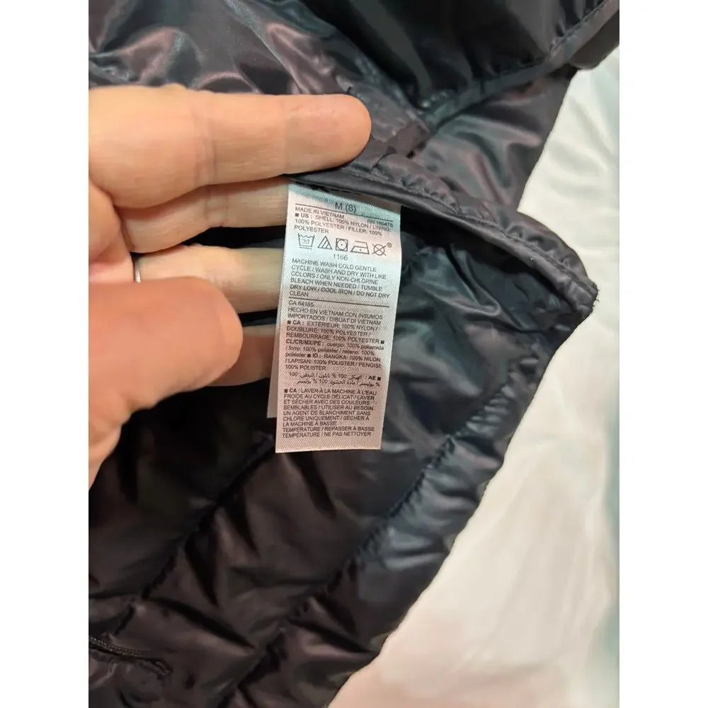 Old Navy 8 black hooded puffer full front zip jacket euc like new